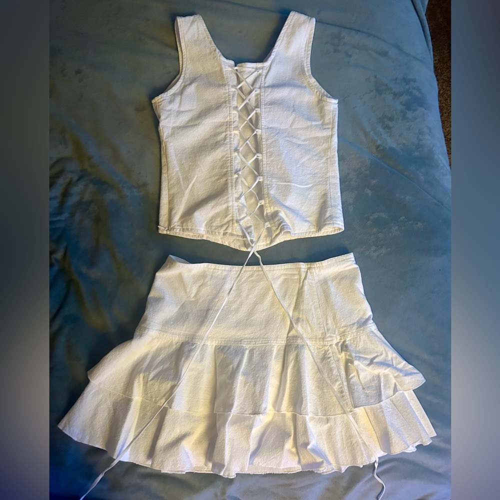 White corset and mini skirt set